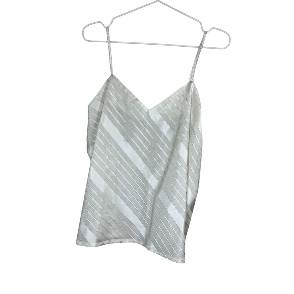 David Strauss Metallic Tank Top 14 Cream Glam Shimmery Disco 80s Shiny Retro